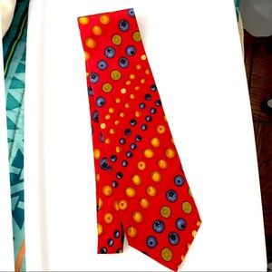 Yves St Laurent Red Silk Fruit Print Silk Tie